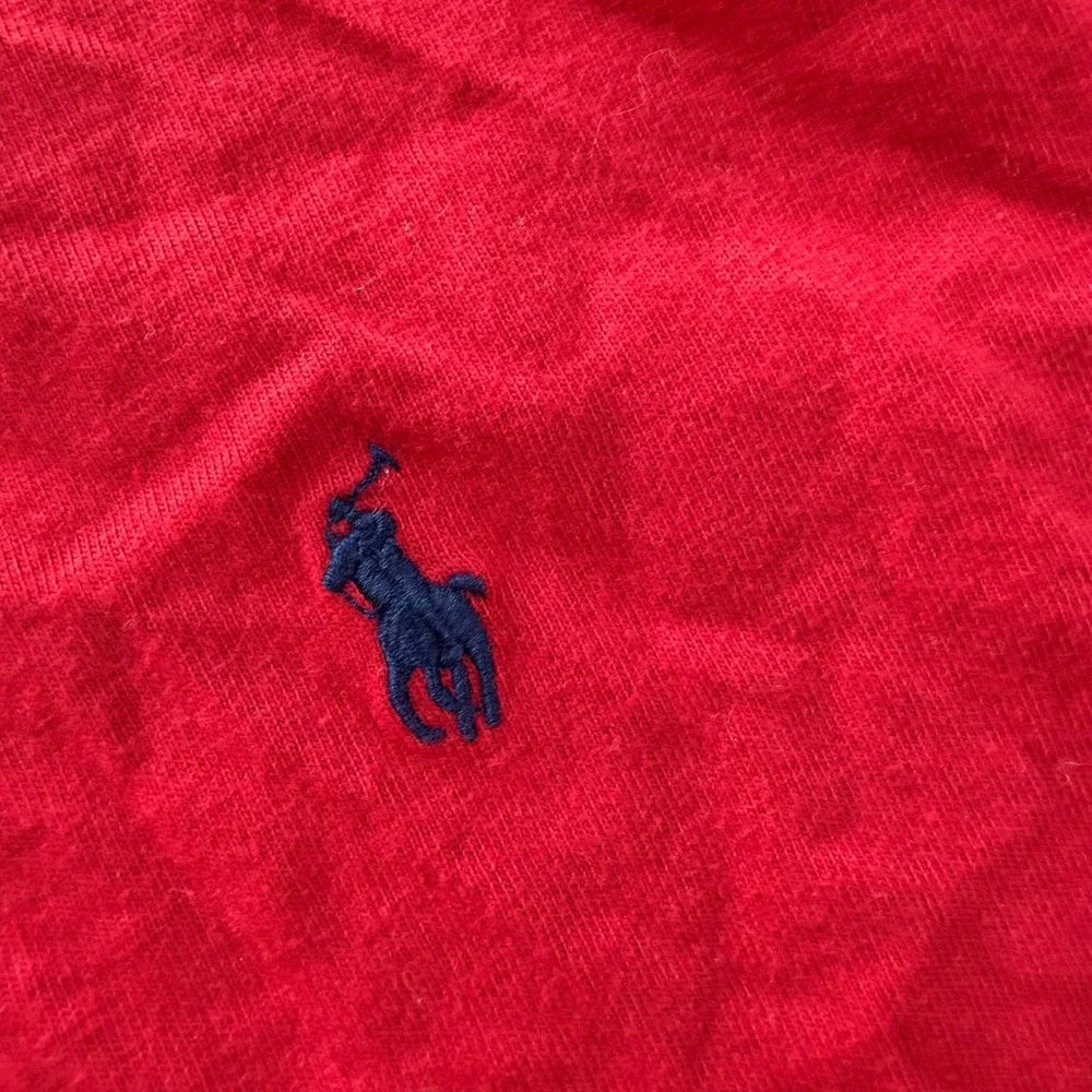 Polo Ralph Lauren Boys Red Long Sleeve V-Neck Tee Navy Pony Size M 10-12